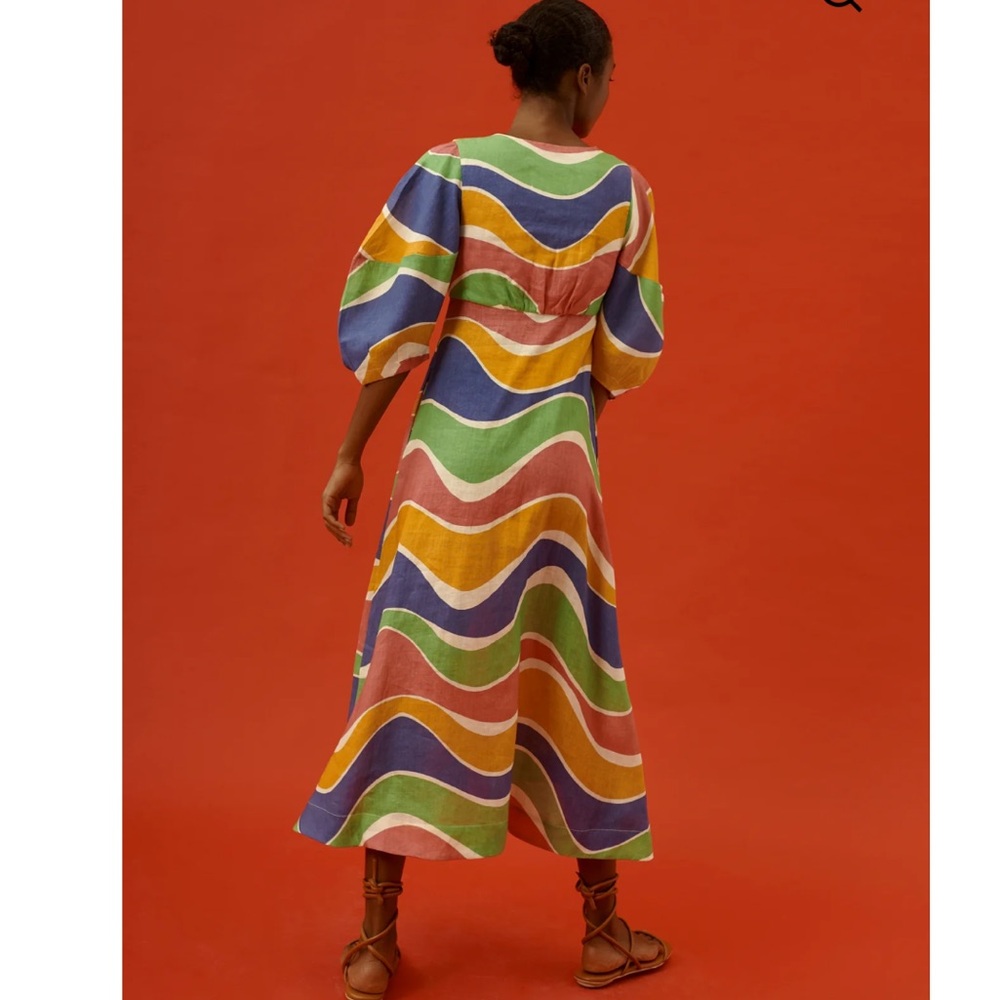 Cala de la Cruz Wave-Print Linen Midi Dress - Picture 2 of 9